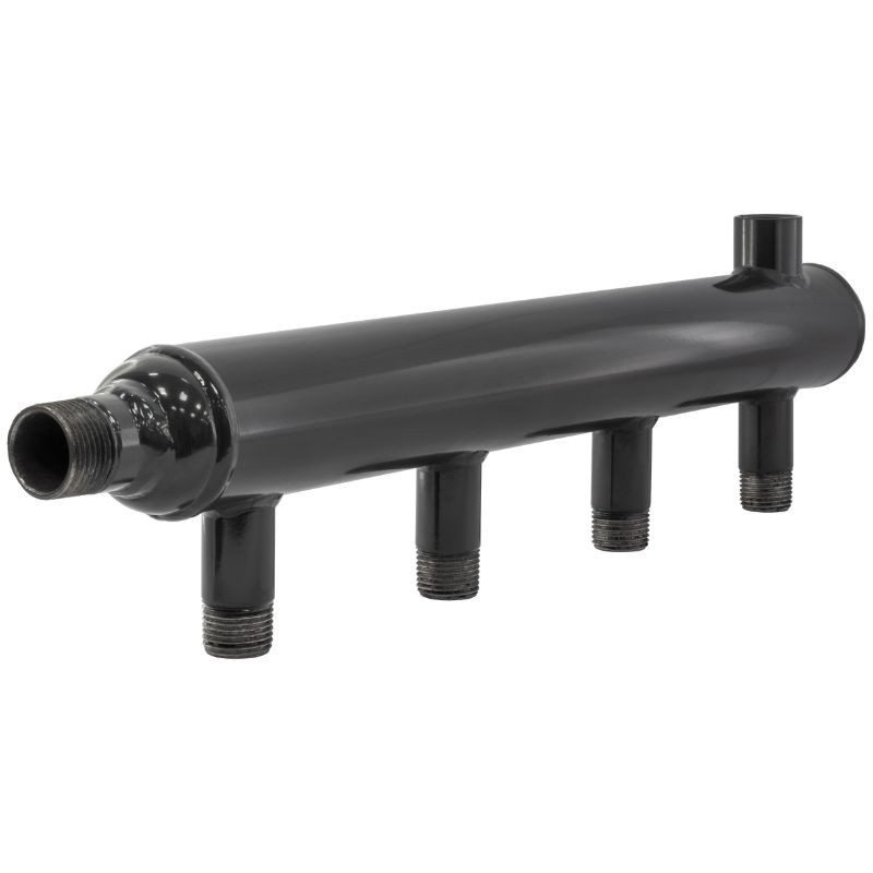 Коллектор распределительный стальной DN 25 PN 16 вход 15-15 9 выходов НР 1/2'' выход под кран Маевского, универсальный PLP-1