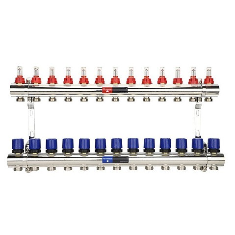 Коллекторная группа из латуни DN 25-13 вых. G-3/4'' евроконус, с расходомерами, без дренажного крана и воздухоотводчика VARMEGA VM15413 купить в Ярославле | "Проконсим"