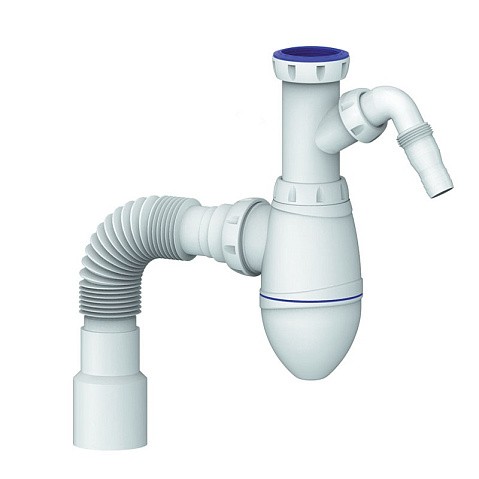 Сифон для умывальника Unicorn А520V, 40х50 гибкий отвод, 1 1/2'' х40 с отводом для стиральной машины преходник 40х32 купить в Ярославле | "Проконсим"