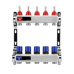  Коллекторная группа из нержавеющей стали DN 25-5 вых. G-3/4'', евроконус, с расходомерами, без дренажного крана и воздухоотводчика, VARMEGA VM15105 (930416003) со склада Проконсим в Ярославле
