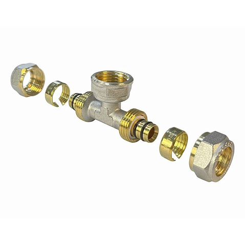 Тройник латунный для PEX труб 20-3/4''-20 PN 10 обжимной никелированный Valfex VF.332.N  купить в Ярославле | "Проконсим"