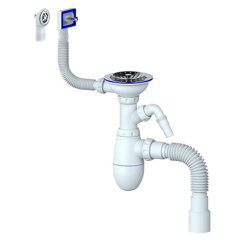Сифон для мойки Unicorn В427, 40х50 гибкий отвод, 3 1/2'' х40 с отводом для стиральной машины, круглый и прямоугольный перелив купить в Ярославле | "Проконсим"
