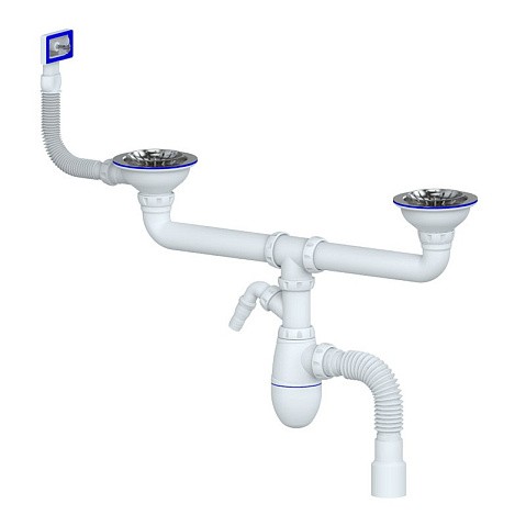 сифон для двойной мойки Unicorn В730V, 40х50 гибкий отвод, 3 1/2'' х40 с отводом для стиральной машины, прямоугольный перелив купить в Ярославле | "Проконсим"