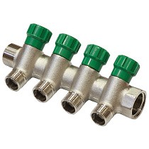 Коллектор латунный никелированныйDN 20 4 выхода G 1/2'' с запорными клапанами плоское присоединение отвода,SGL купить в Ярославле | "Проконсим"