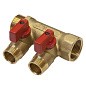 Коллектор латунный DN 20 2 выхода G 1/2'' с шаровыми кранами красная ручка плоское присоединение отвода SGL купить в Ярославле | "Проконсим"