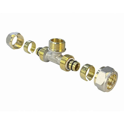 Тройник латунный для PEX труб 20-1/2''-20 PN 10 обжимной никелированный Valfex VF.333.N  купить в Ярославле | "Проконсим"