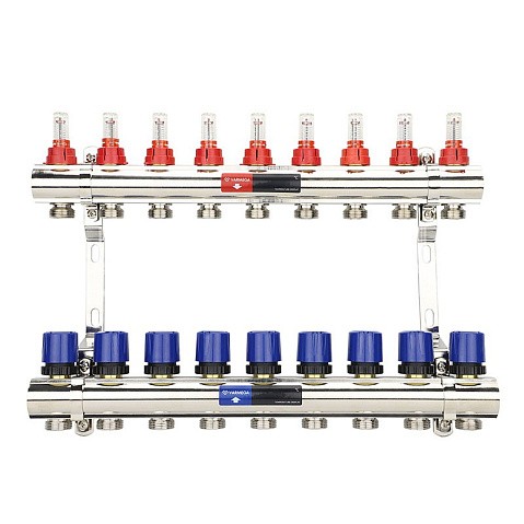 Коллекторная группа из латуни DN 25-9 вых. G-3/4'' евроконус, с расходомерами, без дренажного крана и воздухоотводчика VARMEGA VM15409 купить в Ярославле | "Проконсим"