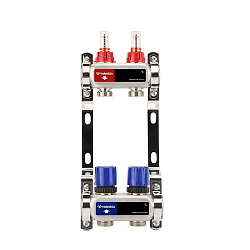  Коллекторная группа из нержавеющей стали DN 25-2 вых. G-3/4'', евроконус, с расходомерами, без дренажного крана и воздухоотводчика, VARMEGA VM15102 (930416000) со склада Проконсим в Ярославле