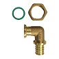 Угольник латунный для PEX труб  20-1/2''  PN 16  под надвижную гильзу с накидной гайкой  РосТурПласт купить в Ярославле | "Проконсим"