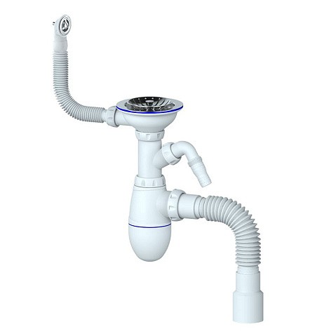 Сифон для мойки Unicorn В436V, 40х50 гибкий отвод, 3 1/2'' х40 с отводом для стиральной машины, круглый перелив купить в Ярославле | "Проконсим"
