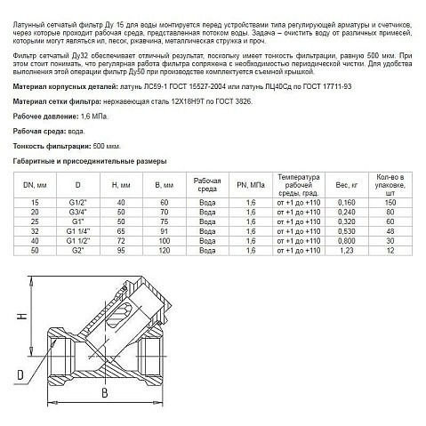 Фильтры латунные сетчатые DN 15-50 PN 25(16) муфта-муфта БАЗ купить в Ярославле | "Проконсим"