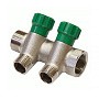 Коллектор латунный никелированный DN 20 2 выхода G 1/2'' с запорными клапанами плоское присоединение отвода,SGL