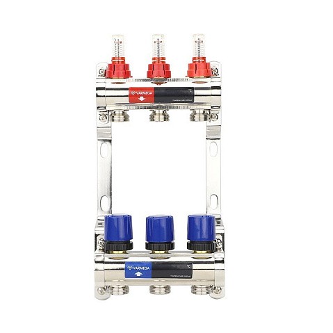 Коллекторная группа из латуни DN 25-3 вых. G-3/4'' евроконус, с расходомерами, без дренажного крана и воздухоотводчика VARMEGA VM15403 купить в Ярославле | "Проконсим"