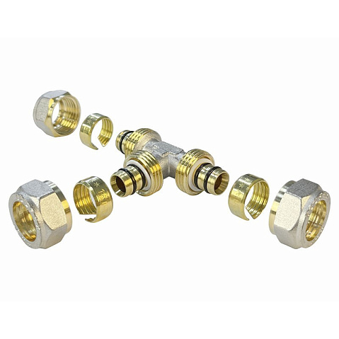 Тройник латунный для PEX труб 32-32-32 PN 10 обжимной никелированный Valfex VF.331.N  купить в Ярославле | "Проконсим"