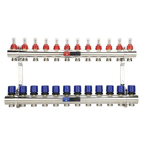 Коллекторная группа из латуни DN 25-12 вых. G-3/4'' евроконус, с расходомерами, без дренажного крана и воздухоотводчика VARMEGA VM15412 купить в Ярославле | "Проконсим"