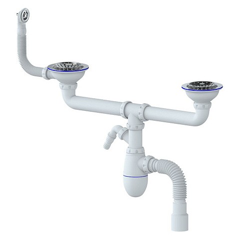 сифон для двойной мойки Unicorn В731V, 40х50 гибкий отвод, 3 1/2'' х40 с отводом для стиральной машины, круглый перелив купить в Ярославле | "Проконсим"