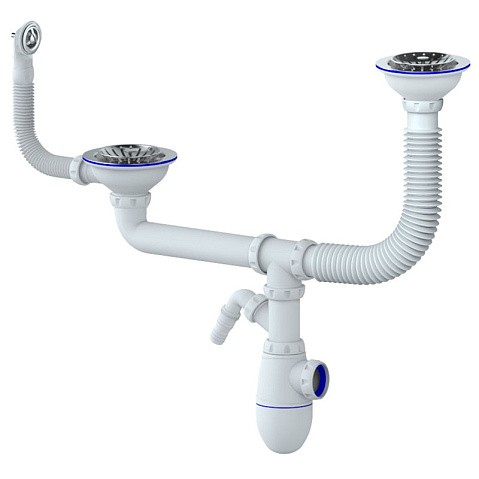сифон для двойной мойки Unicorn В710V, 40х50 гибкий отвод, 3 1/2'' х40 с отводом для стиральной машины, круглый перелив купить в Ярославле | "Проконсим"
