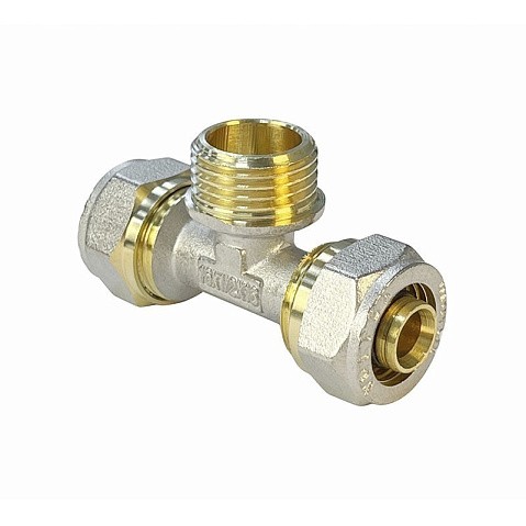Тройник латунный для PEX труб 20-1/2''-20 PN 10 обжимной никелированный Valfex VF.333.N  купить в Ярославле | "Проконсим"