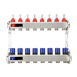  Коллекторная группа из нержавеющей стали DN 25-8 вых. G-3/4'', евроконус, с расходомерами, без дренажного крана и воздухоотводчика, VARMEGA VM15108 (930416006) со склада Проконсим в Ярославле