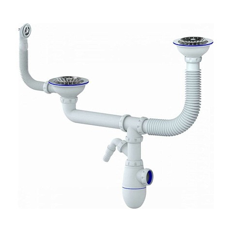 Сифон для двойной мойки Unicorn Y710V, без отвода, 3 1/2'' х40 с отводом для стиральной машины, круглый перелив купить в Ярославле | "Проконсим"