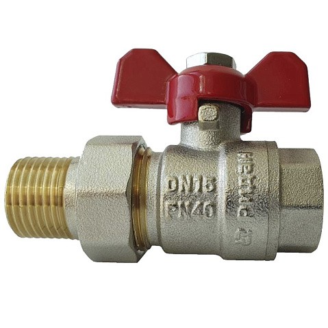Кран латунный шаровый DN 25 PN 40 никелированный бабочка американка РИДАН BVR-FR 065B8305RG купить в Ярославле | "Проконсим"