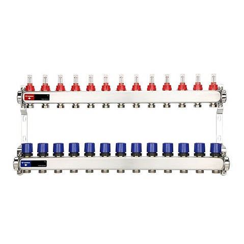Коллекторная группа из нержавеющей стали DN 25-13 вых. G-3/4'' евроконус, с расходомерами, без дренажного крана и воздухоотводчика VARMEGA VM15113 купить в Ярославле | "Проконсим"