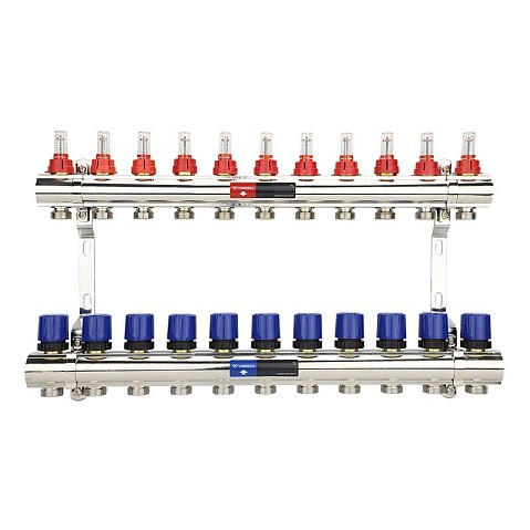 Коллекторная группа из латуни DN 25-11 вых. G-3/4'' евроконус, с расходомерами, без дренажного крана и воздухоотводчика VARMEGA VM15411 купить в Ярославле | "Проконсим"