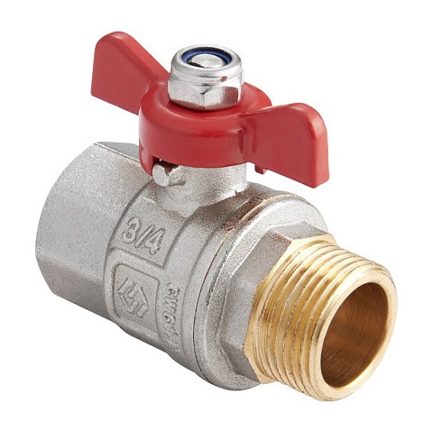 Кран латунный шаровой MVI BV.514 DN 25 PN 40 никелированный полнопроходной муфта-штуцер бабочка купить в Ярославле | "Проконсим"