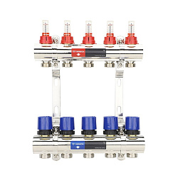  Коллекторная группа из латуни DN 25-5 вых. G-3/4'', евроконус, с расходомерами, без дренажного крана и воздухоотводчика, VARMEGA VM15405 (930416503) со склада Проконсим в Ярославле