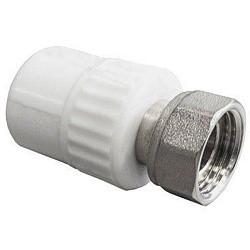 Акция! Муфта комбинированная ПП 20-1/2'' PN 25 с накидной гайкой белая PlasticPro  (251240803) со склада Проконсим в Ярославле